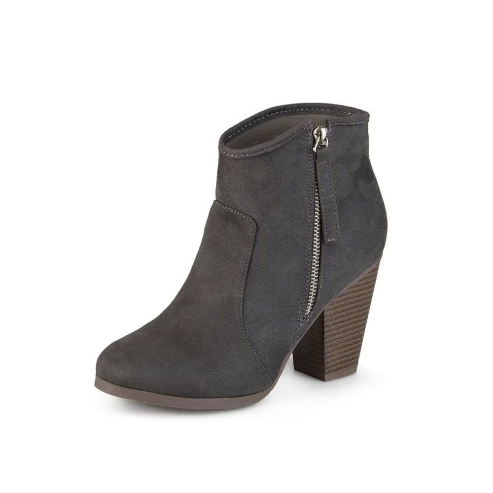 Journee Collection Womens 6.5 M Dark Grey Link Block Heel Ankle Booties NIB TE5